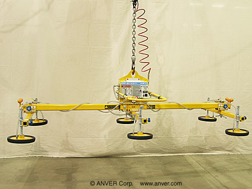 ANVER Air Powered Vacuum Generator with Six Pad Lifting Frame with Foam Sealing Rings for Lifting & Handling Steel Sheets 12 ft x 6 ft (3.7 m x 1.8 m) up to 900 lb (408 kg)